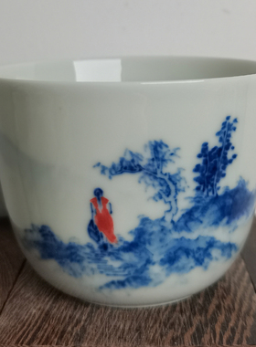 长物居柴窑茶器手绘青花瓷主人杯景德镇瓷器茶具茶碗品茗杯山水杯