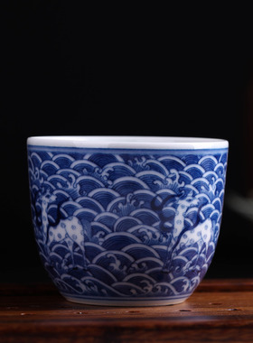 长物居茶杯柴窑烧制手绘主人杯景德镇瓷器青花茶具品茗杯茶碗茶盅