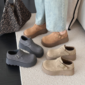 新款 女206春季 全包皮带扣休闲复古百搭增高 单鞋 真皮厚底勃肯鞋