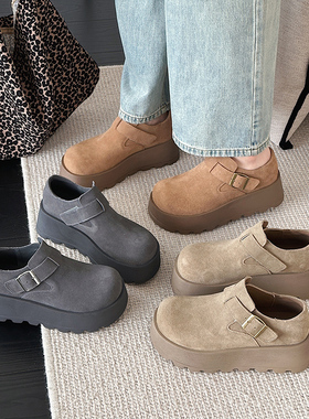 真皮厚底勃肯鞋单鞋女206春季新款全包皮带扣休闲复古百搭增高