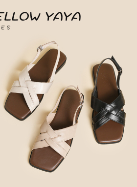 平底交叉带凉鞋女夏外穿2026新款简约高级感法式复古露趾凉拖显瘦