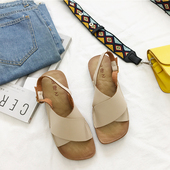韩版 凉鞋 女夏平底2025新款 简约百搭潮露趾交叉带显瘦学生柔软舒适