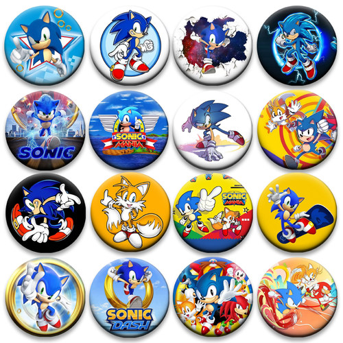 音速小子刺猬索尼克58mm徽章游戏周边胸章圆形卡通吧唧挂件收藏