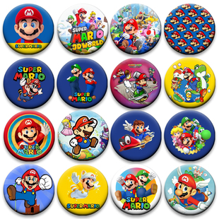 超级马里奥徽章游戏周边58mm马口铁定制胸针卡通吧唧挂件胸牌批发