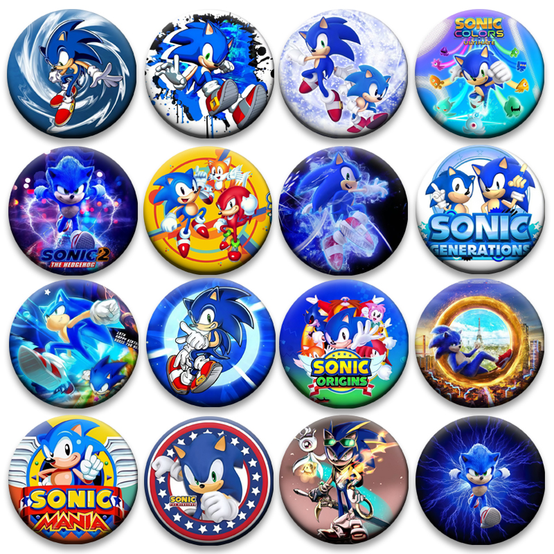 音速小子刺猬索尼克58mm徽章游戏周边胸章圆形卡通吧唧挂件收藏