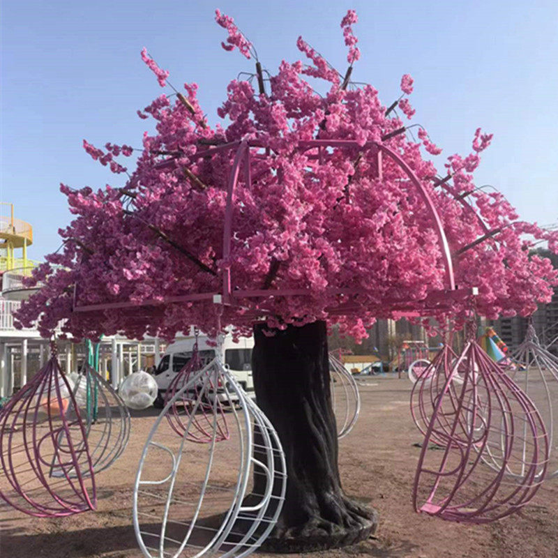 樱桃树秋千网红树樱花树无动力电动旋转吊椅秋千户外大型旋转飞椅