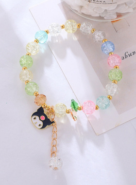 冬日炫彩水晶彩色串珠鱼尾手链甜美百搭超仙水晶闺蜜手串送女友