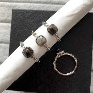 捡漏天然彼得石戒指公主方白铜托活口暴风石复古简约时尚水晶饰品