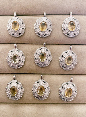 巴西天然黄水晶吊坠女简约镶嵌