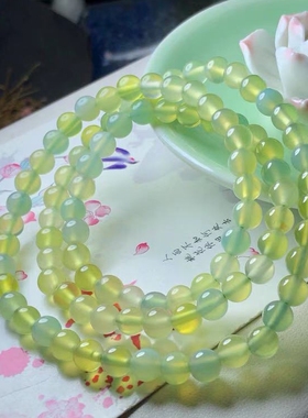 苹果绿玛瑙三圈手链糖果色玉髓