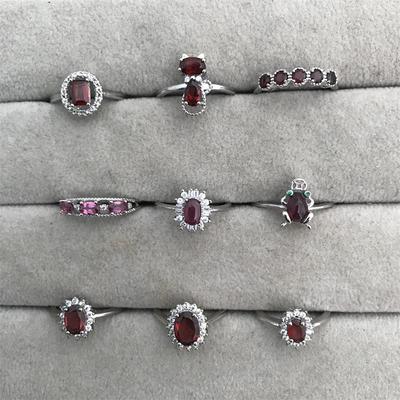 天然石榴石戒指简约纯银