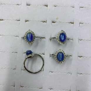 天然蓝晶石戒指女款公主方白铜托活口日韩指环潮人时尚水晶首饰品