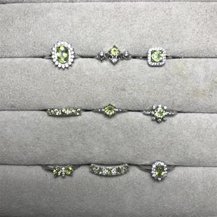 天然橄榄石戒指女款领结白铜托活口排戒清新时尚百搭水晶饰品礼物