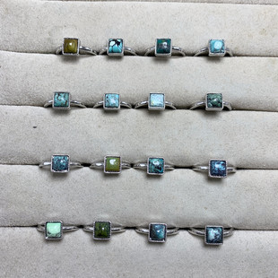 天然绿松石戒指女白铜托活口复古简约指环日韩时尚百搭水晶首饰品