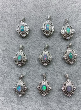 天然欧泊吊坠女满钻豪镶项坠欧珀项链瑞丽潮人轻奢彩宝石水晶饰品