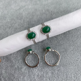 天然东陵玉戒指女白铜托开口简约日韩戴妃款时尚百搭水晶饰品礼物