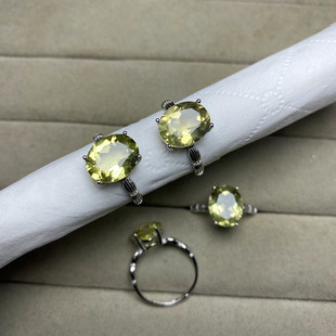 天然巴西黄水晶戒指女款S925纯银活口大戒面简约时尚百搭饰品礼物