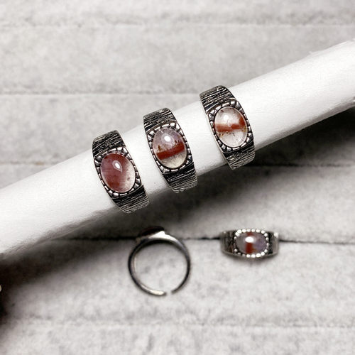 天然极光23戒指复古款白铜托