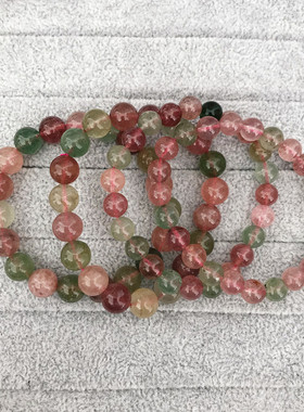 天然红绿草莓晶手链女甜美老矿草莓晶手串单圈招桃花时尚水晶饰品