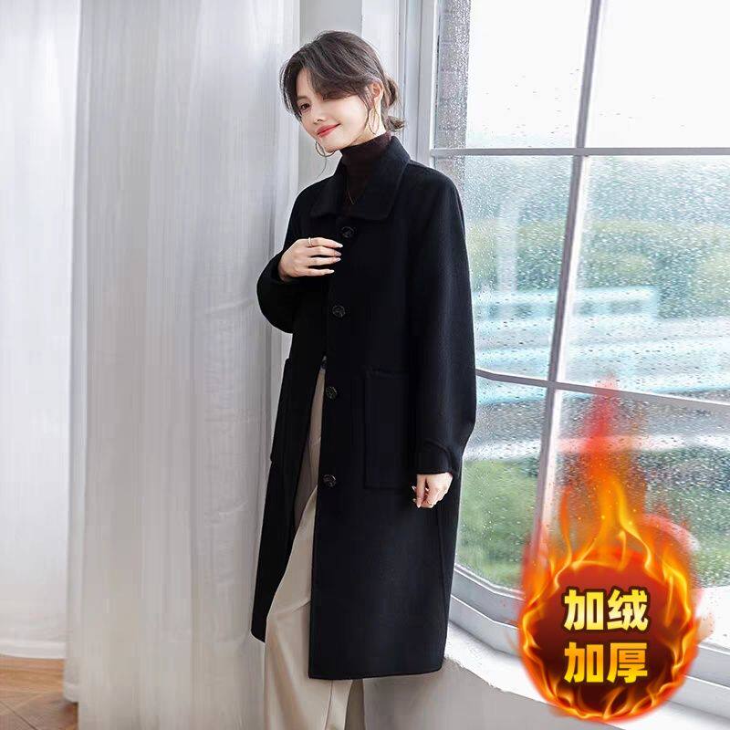 黑色毛呢外套女新款加绒加厚秋冬韩系小个子高级感赫本风呢子大衣