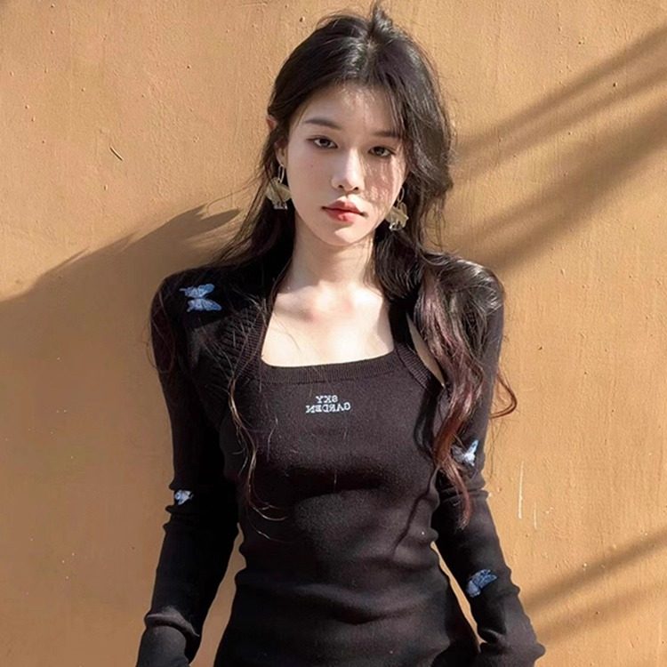 韩高欧尼名媛风套装裙女2025春季新款纯欲风针织罩衫连衣裙两件套