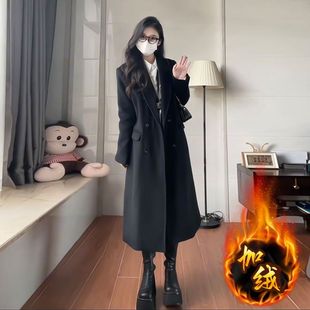 高级感毛呢外套女冬季加绒加厚2025新款韩系小个子中长款呢子大衣