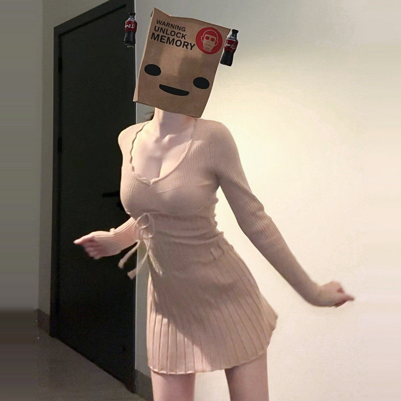 韩系纯欲针织长袖连衣裙女2026新款秋冬气质收腰打底内搭a字短裙,女装/女士精品,连衣裙,淘宝优惠券,粉丝福利购,淘宝优惠卷