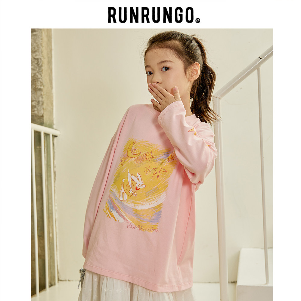 RUNRUNGO【格雷少女】印花长袖T儿童春秋季宽松休闲女童T恤上衣