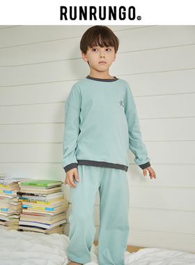 RUNRUNGO撞色家居服套装儿童保暖内衣秋冬季打底衫休闲百搭男女童