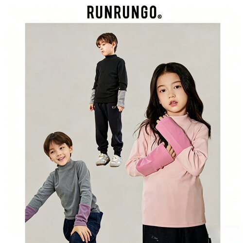 RUNRUNGO儿童撞色打底衫T恤长袖