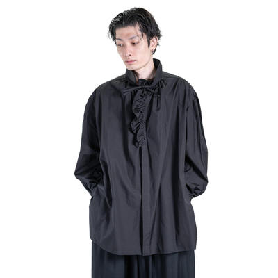 yoji ooak暗黑风波浪领绑带衬衫男宽松设计感长袖上衣
