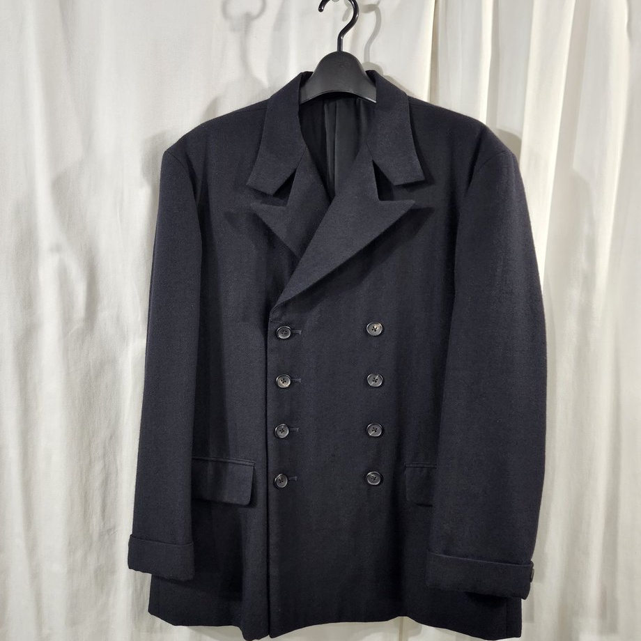 老钱风双排扣西装男中长款大衣外套秋冬深灰色翻领毛呢