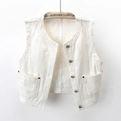 小背心马夹坎肩外搭上衣 无袖 2026春夏新款 百搭圆领牛仔马甲女短款