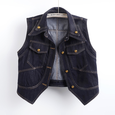 设计感牛仔马甲女短款无袖背心