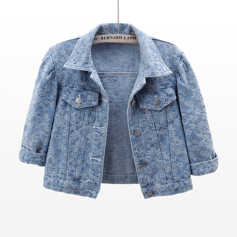 2026春夏新款泡泡袖绣花短款牛仔外套女宽松中袖小披肩上衣坎肩