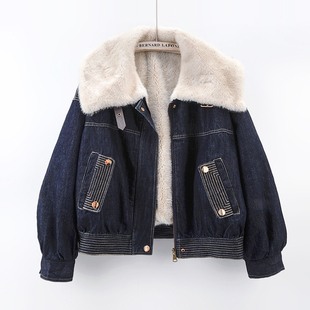宽松小个子派克服 洋气大翻领加绒加厚牛仔外套女短款 2025冬季 新款