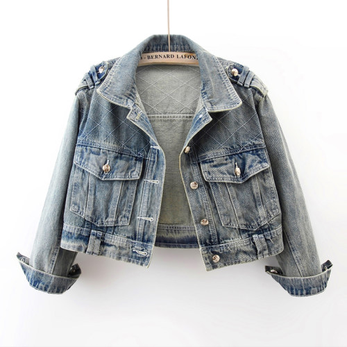 小众高腰短款牛仔外套女显瘦