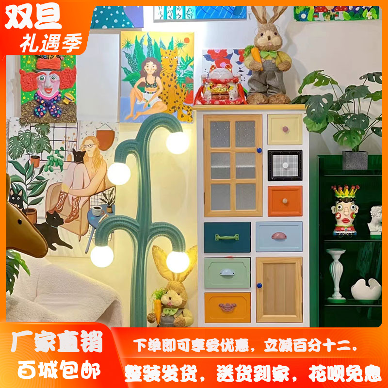 美式乡村实木餐边斗柜酒柜北欧客厅高柜地中海现代简约书收纳柜子