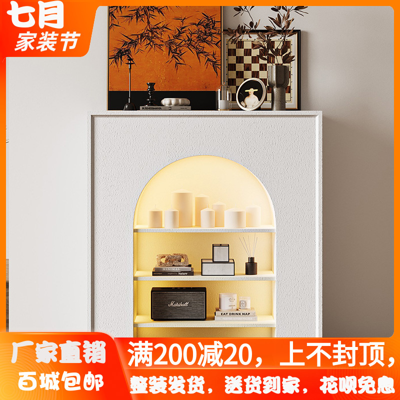 江氏木语网红民宿背景墙壁炉柜子
