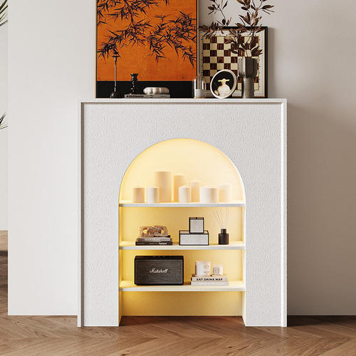 江氏木语网红民宿背景墙壁炉柜子