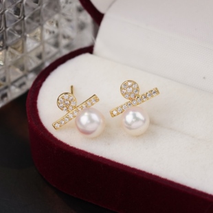 DIY珍珠配件 18K包金铜厚镀金百分号耳钉耳饰半成品 5.5-7.5mm