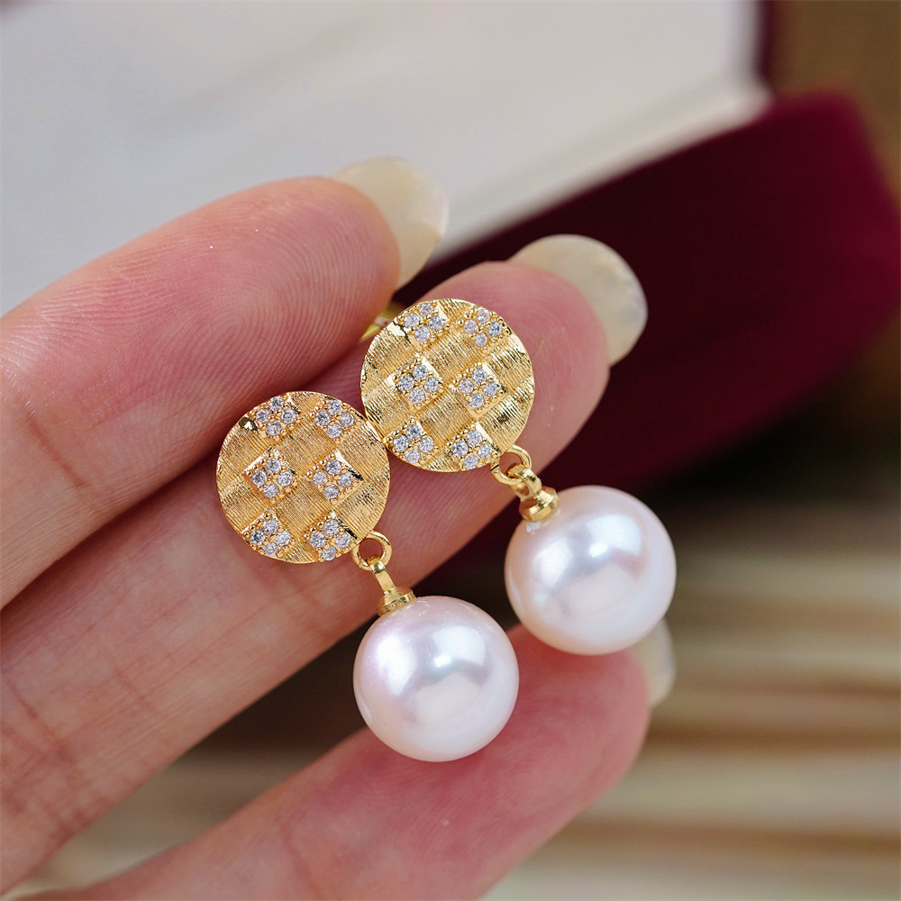 金色复古小香风菱格纹耳钉耳坠