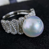 DIY珍珠配件 18K包金铜厚镀金重工豪镶满锆轻奢戒指半成品9 12mm