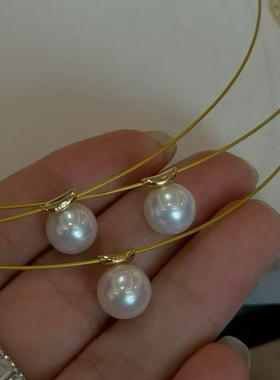 DIY珍珠配件 S925纯银浮月悬浮明星同款吊坠半成品 金色银色