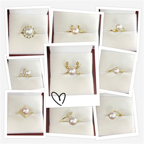 diy珍珠包金锆石韩版半成品戒指