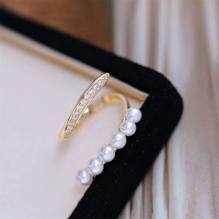 DIY配件 S925纯银多珠款开口戒指柔美线条感指环半成品 金色银色