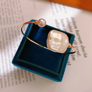 DIY珍珠配件 银饰半成品空托 S925纯银简约设计感开口手镯手环韩版