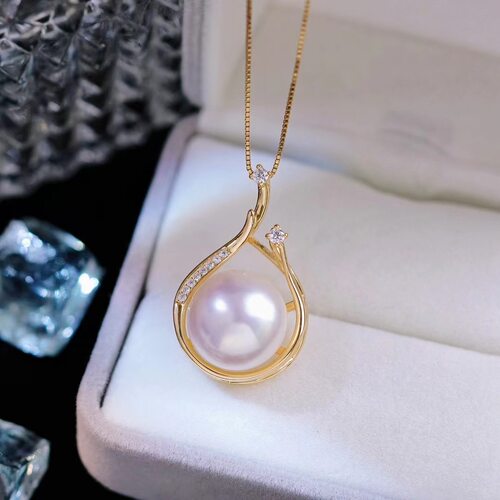 DIY珍珠配件 简约高级感大底托铜镀金吊坠半成品 金色银色13-14mm
