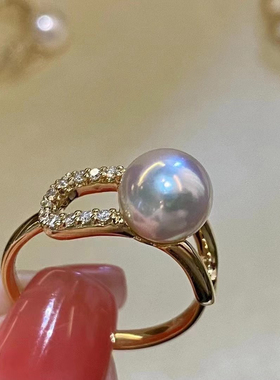 DIY珍珠配件 18K包金铜厚镀金T家回形针款爆款戒指半成品6.5-10mm