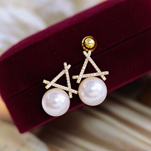 DIY珍珠配件 S925纯银网红爆款几何三角形耳钉半成品 金色银色